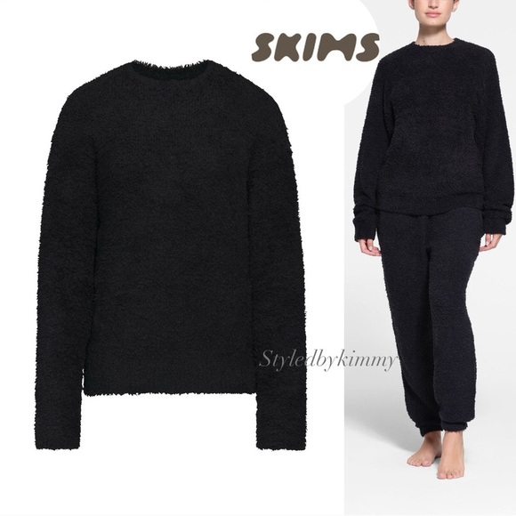Skims Cozy Knit Unisex Pullover Crewneck XXS / XS NEW NWT BLACK ONYX - Picture 1 of 10